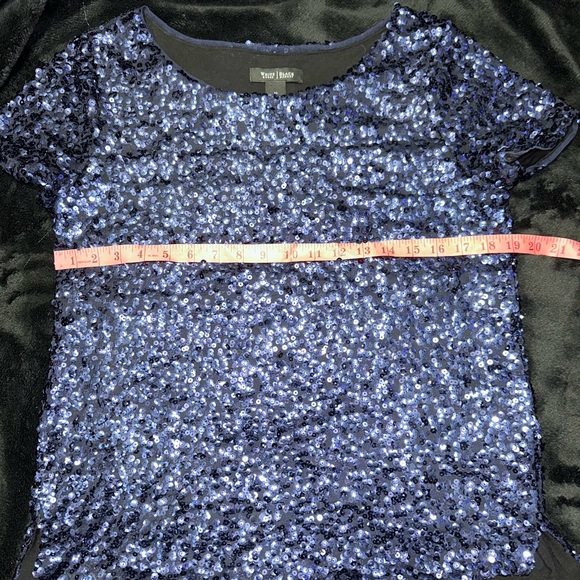 Womens White House Black Market Blouse Sequin Short Sleeve Navy Blue Size M - Picture 4 of 7